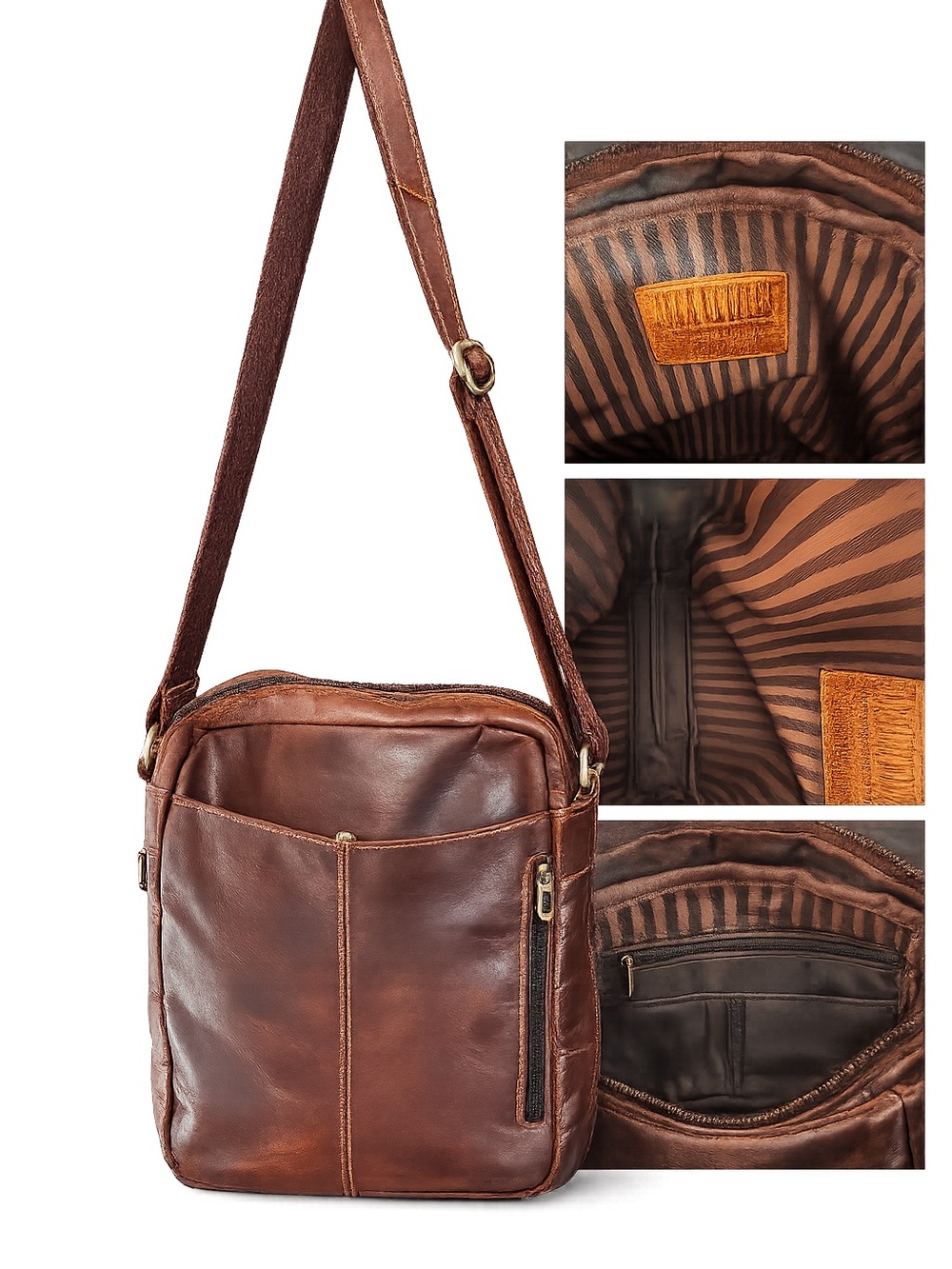Jack George Leather Crossbody Messenger Bag Unisex Brown Large